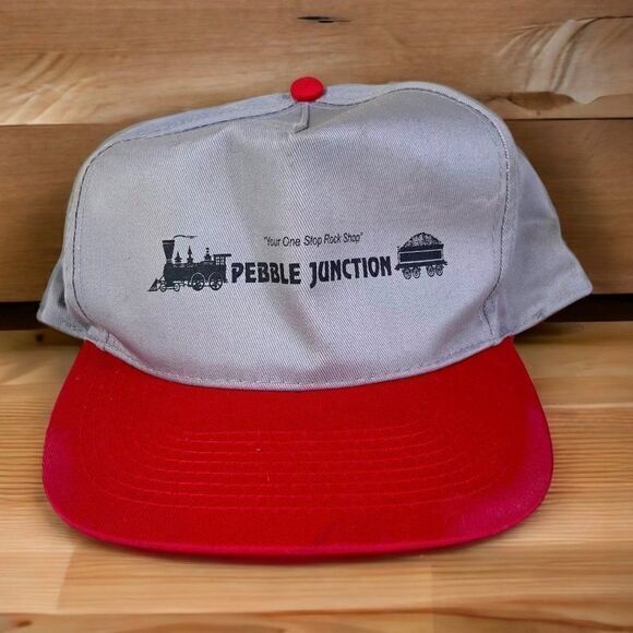 Vintage Hat Cap Trucker Snapback Baseball 90s Logo Vtg Pebble Junction Mens Grey - Picture 1 of 13